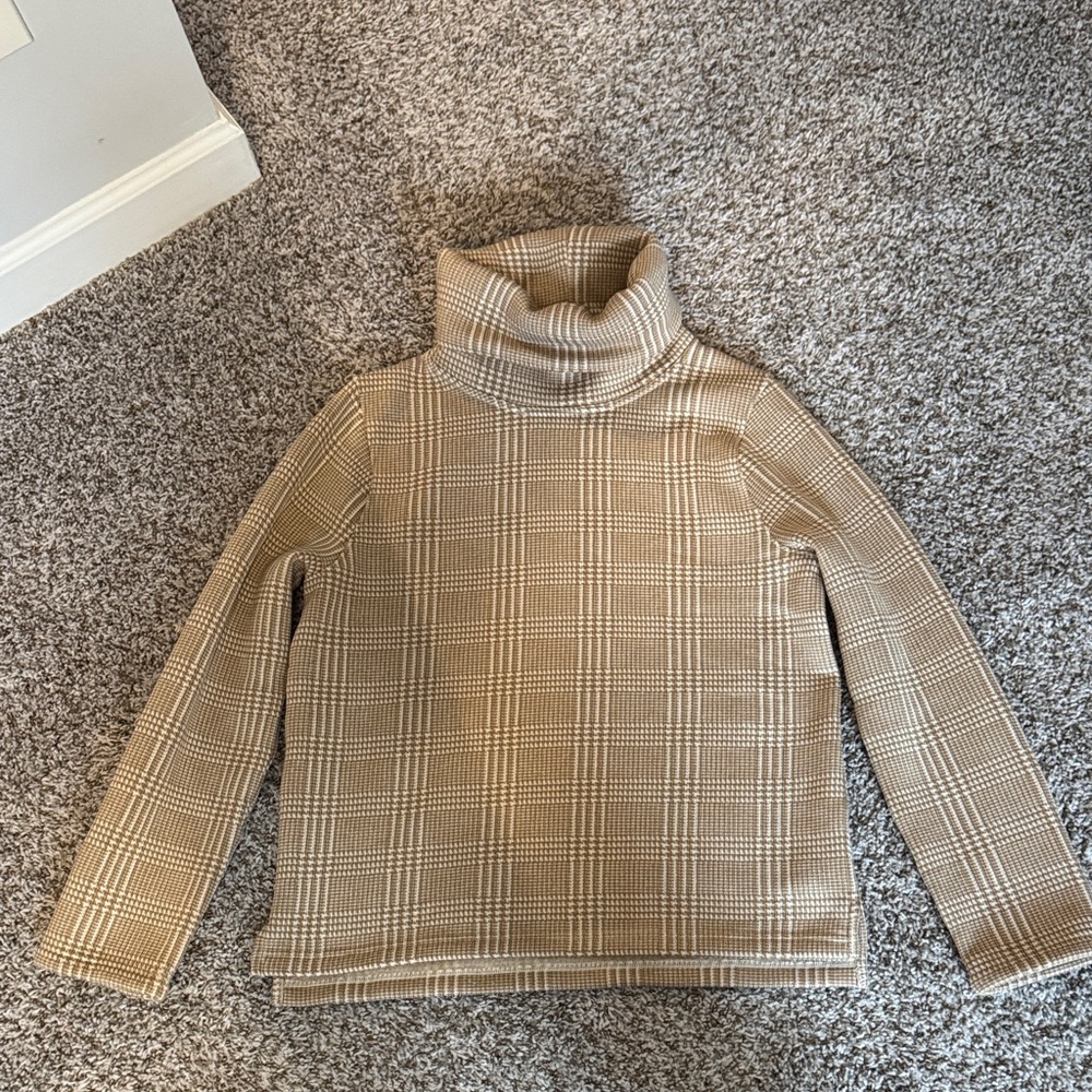 J Crew Plaid Tan Turtleneck Sweater